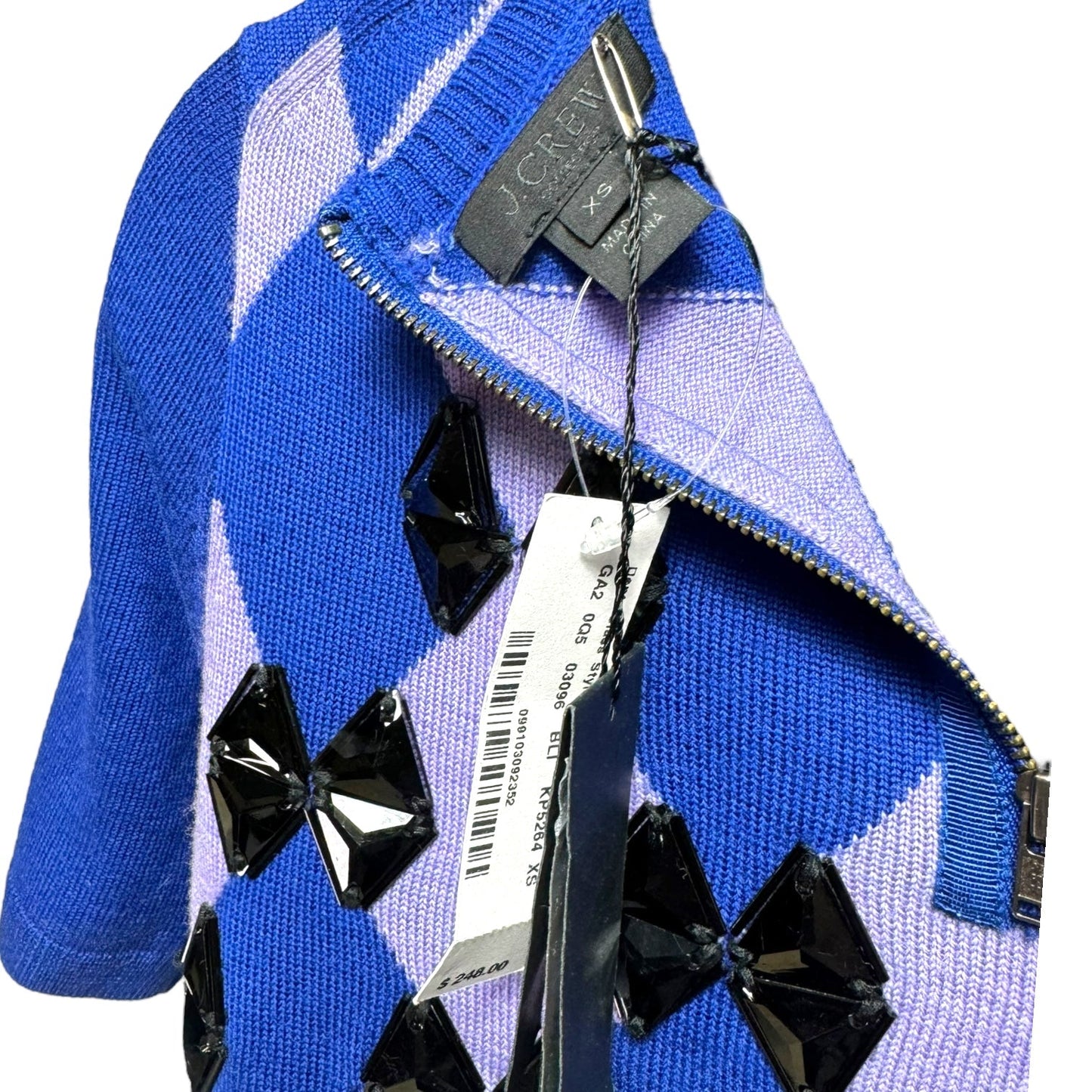 Bugle Bead Embellished Argyle Sweater By J. Crew Collection In Blue, Size: XS