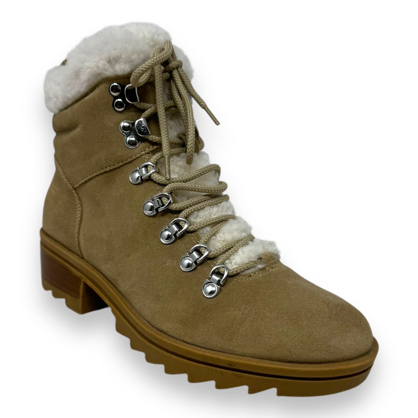 Brylee Shearling-Trim Suede Combat Boots By Marc Fisher In Tan, Size: 8.5