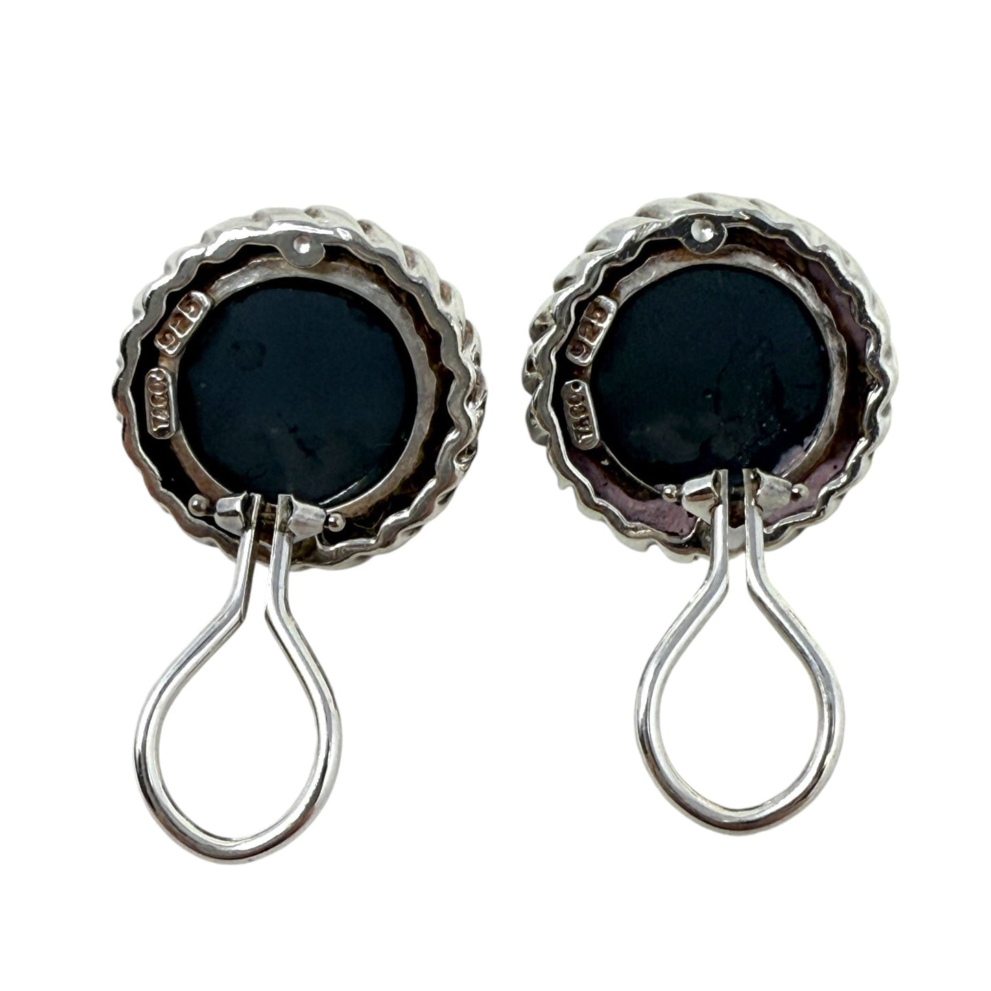 Sterling Silver & Hematite Round Clip-On Earrings Luxury Designer By Tiffany And Company