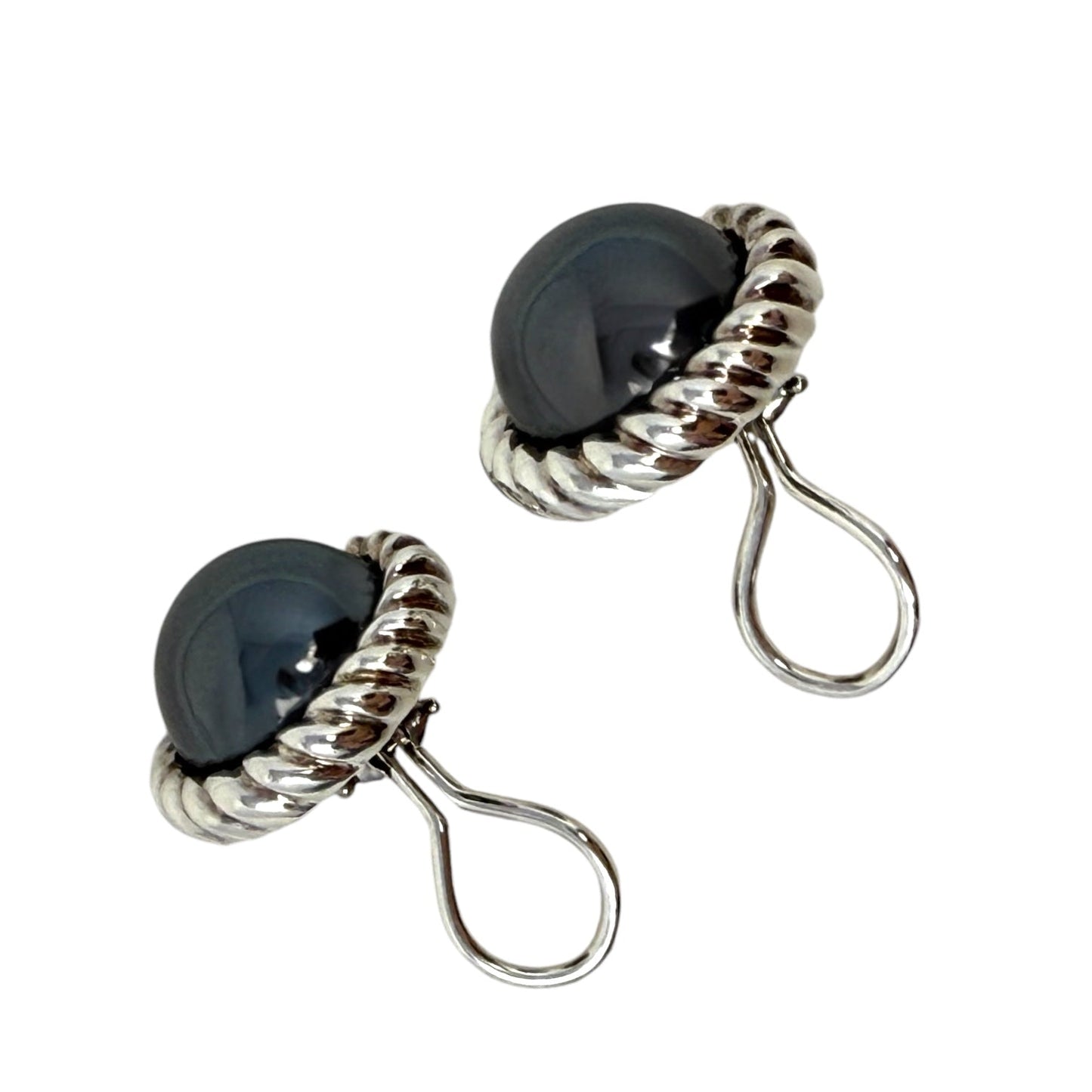 Sterling Silver & Hematite Round Clip-On Earrings Luxury Designer By Tiffany And Company