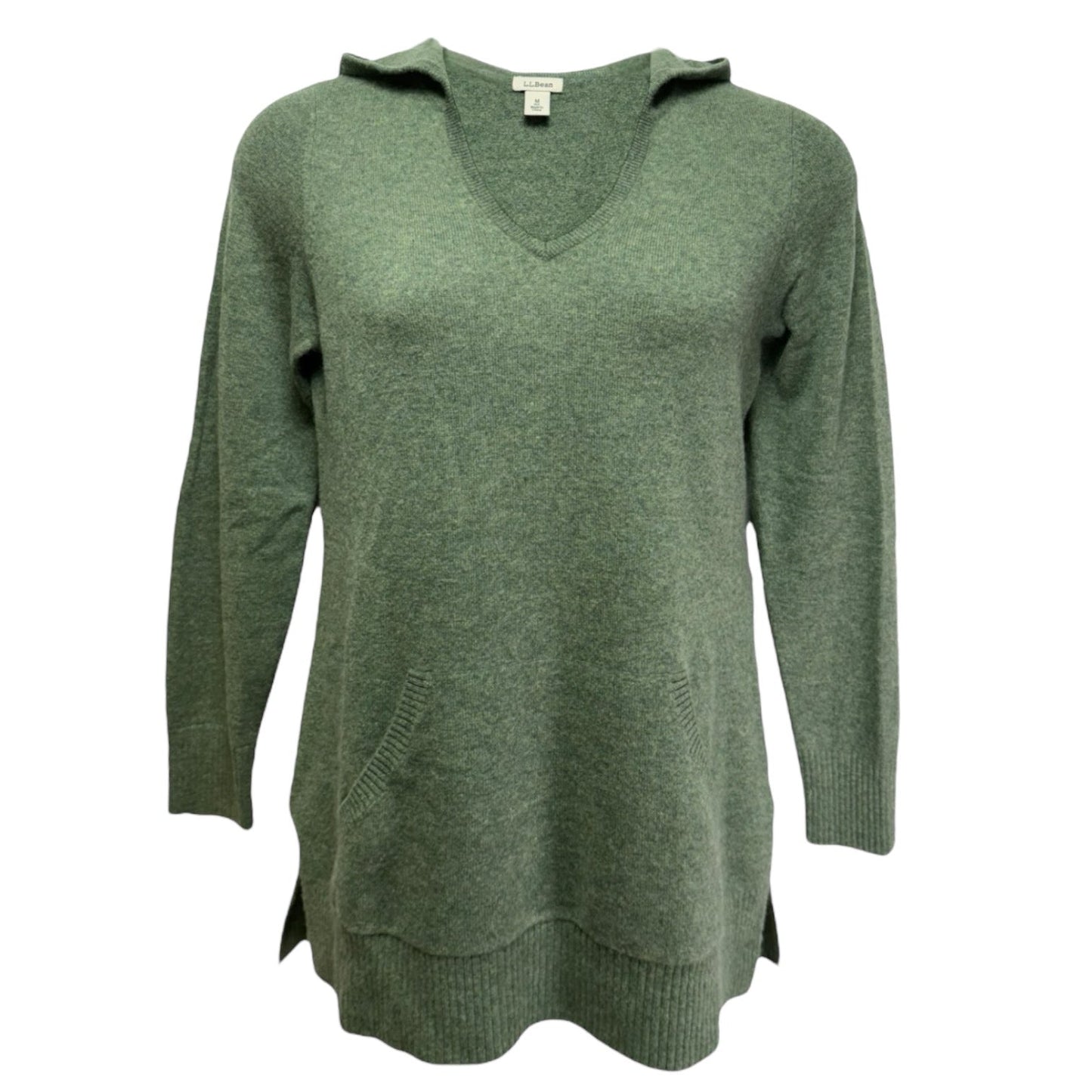 Cashmere Hoodie Pullover Tunic Sweater By L.L. Bean In Green, Size: M