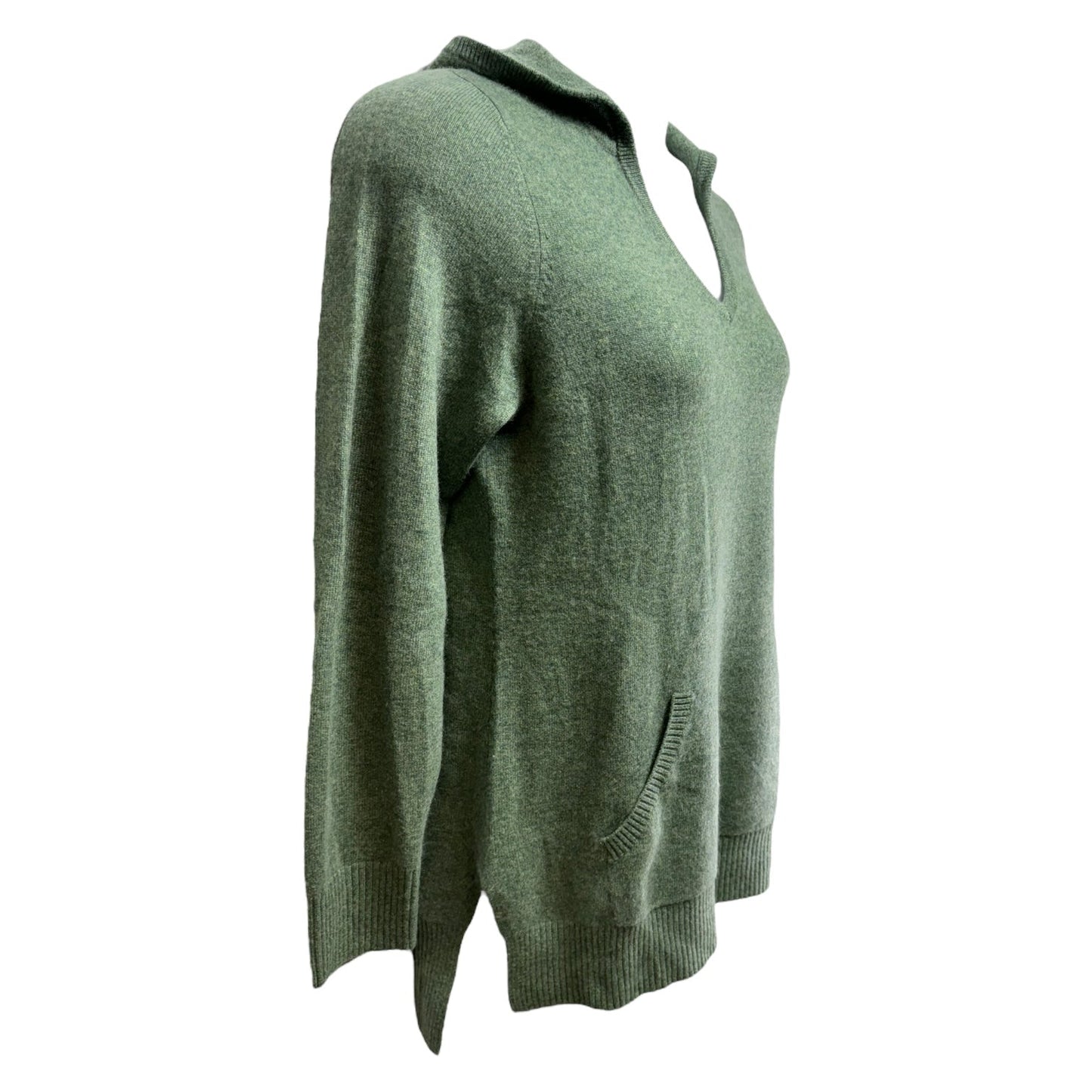 Cashmere Hoodie Pullover Tunic Sweater By L.L. Bean In Green, Size: M