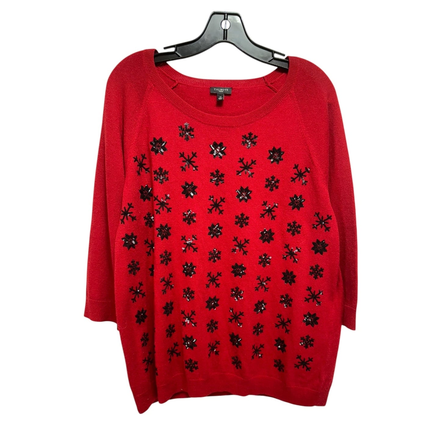 Sequin Snowflake Sweater By Talbots In Red, Size: 1x