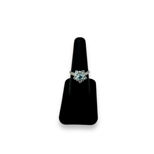 Aqua Flower Sterling Silver Ring By Unbranded, Size: 7