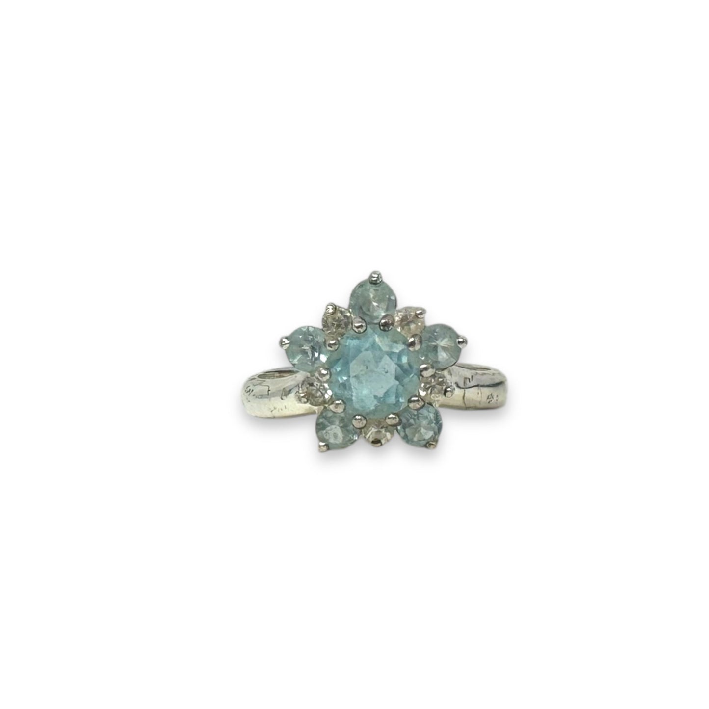 Aqua Flower Sterling Silver Ring By Unbranded, Size: 7