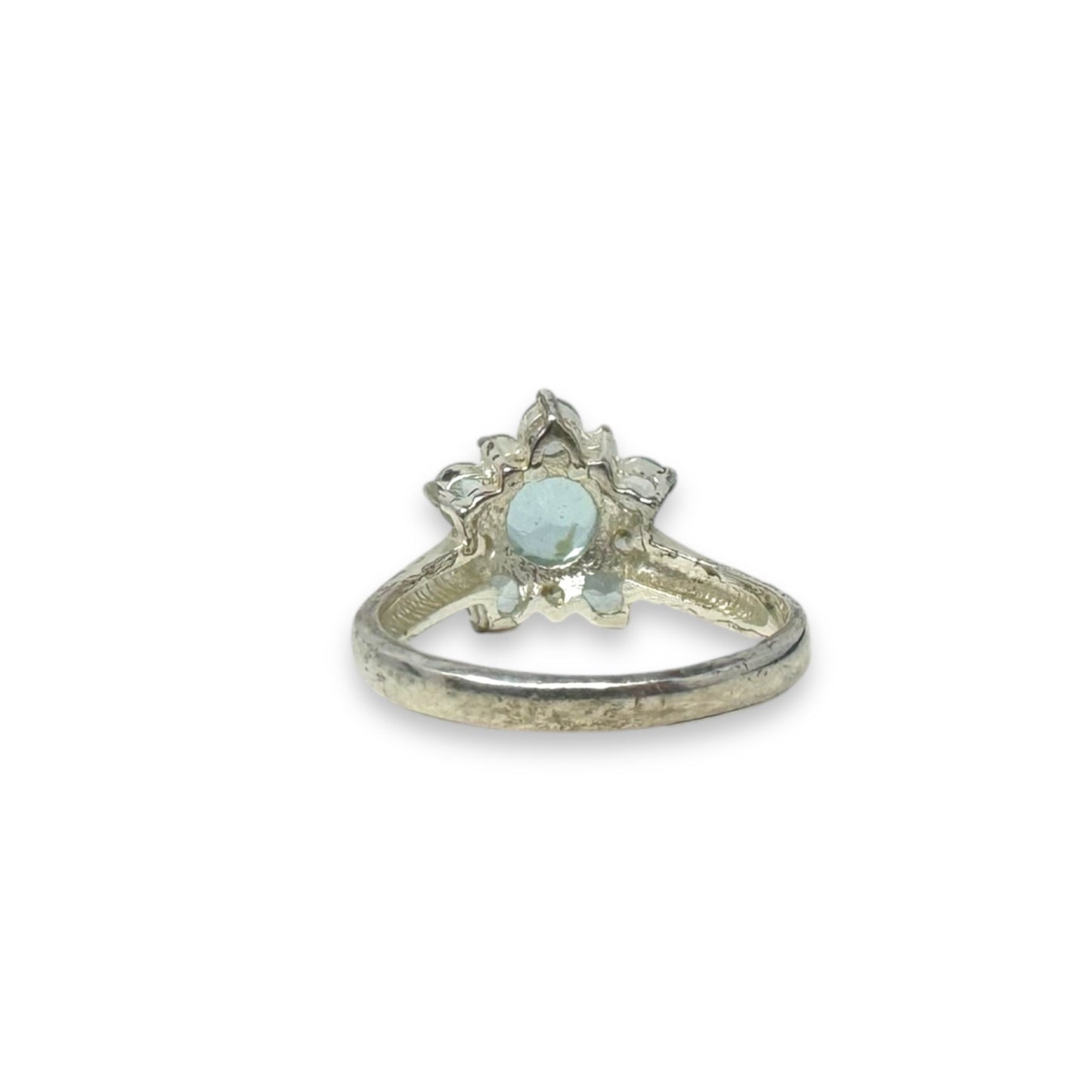 Aqua Flower Sterling Silver Ring By Unbranded, Size: 7