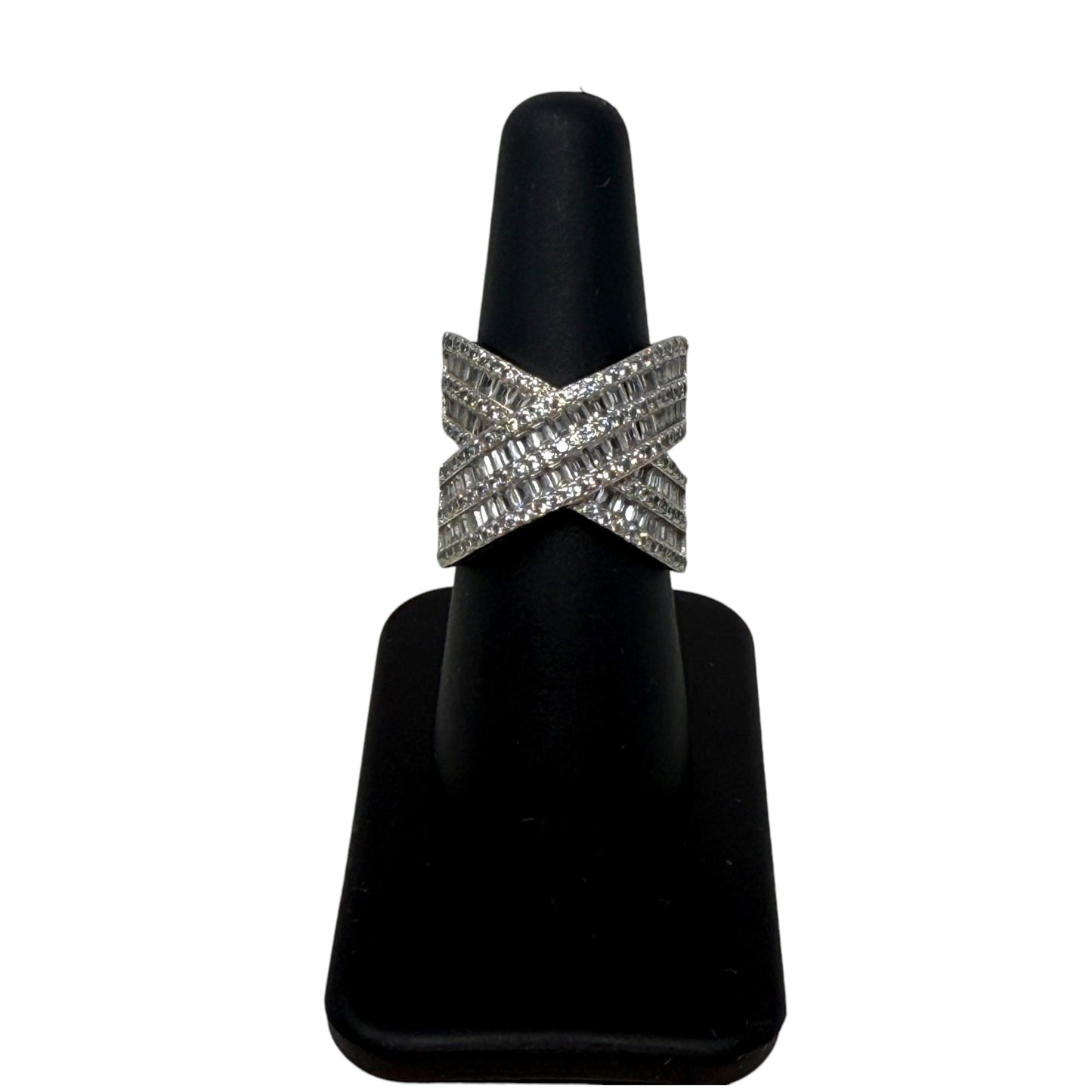 Criss Cross Sterling CZ Statement Ring By Unbranded, Size: 7