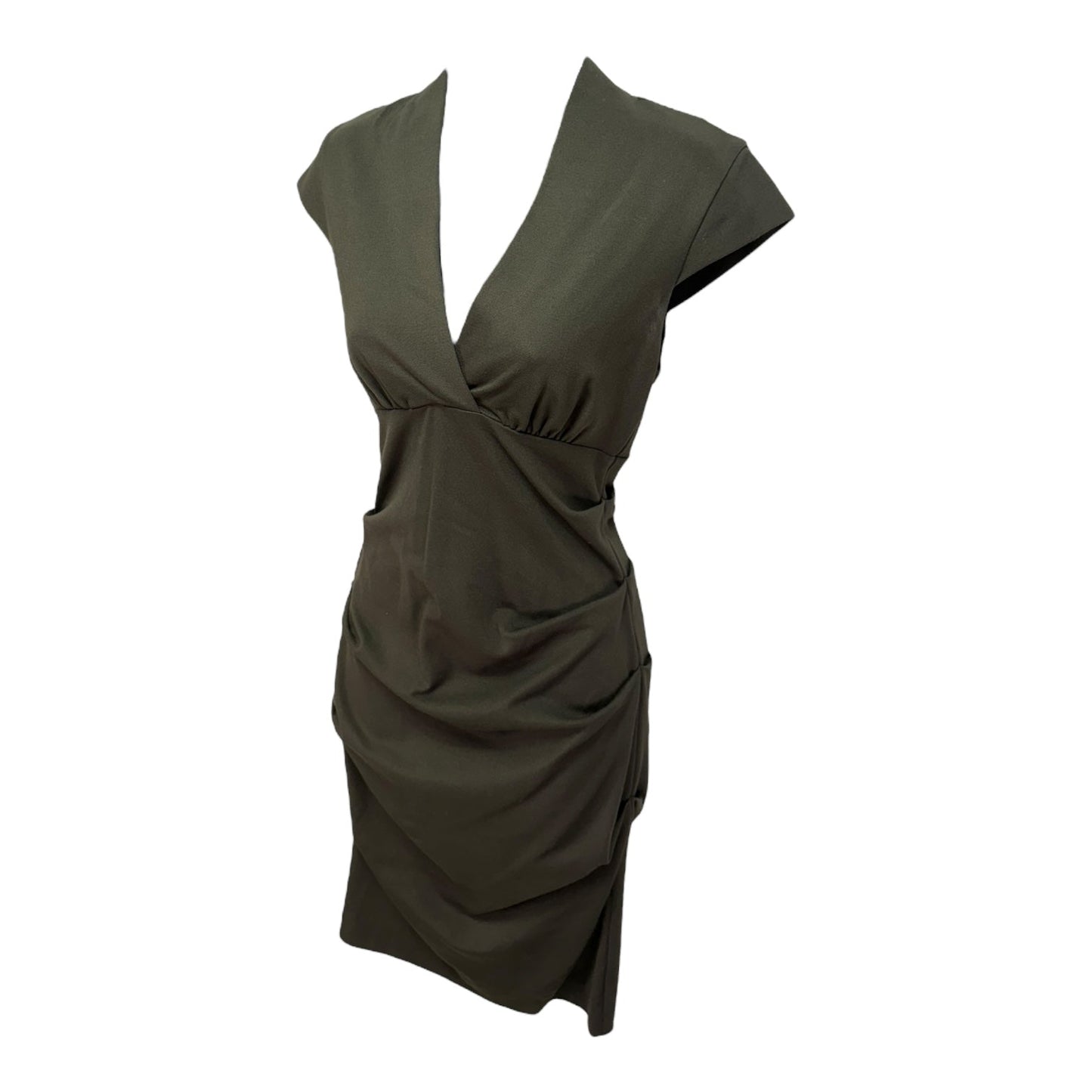 Ruched Cap Sleeve Dress Casual Midi By Nicole Miller In Green, Size: S