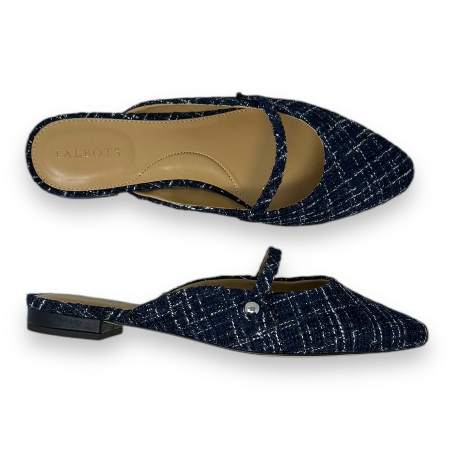 Edison Strap Mules By Talbots In Navy Bouclé, Size: 9.5