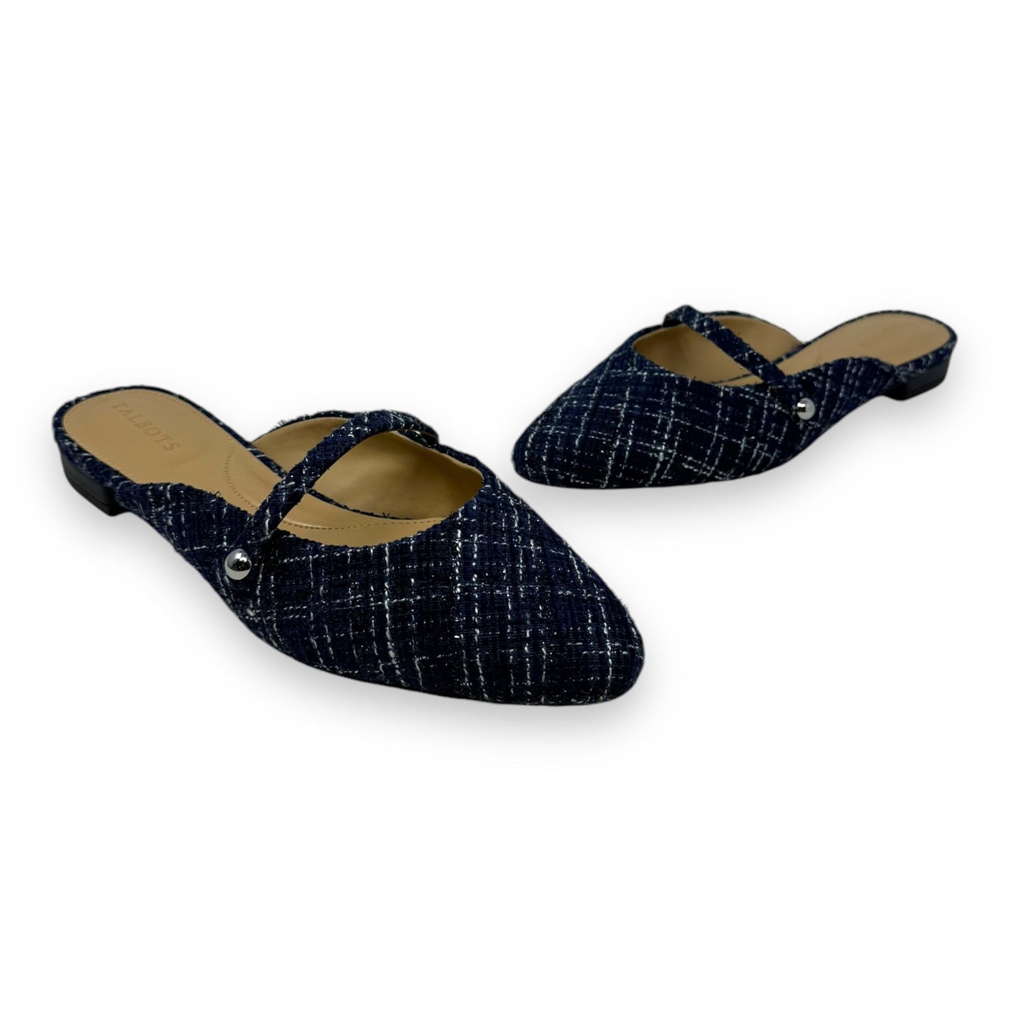 Edison Strap Mules By Talbots In Navy Bouclé, Size: 9.5