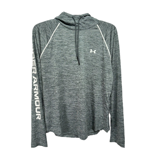 Athletic Top Long Sleeve Hoodie By Under Armour In Grey, Size: L