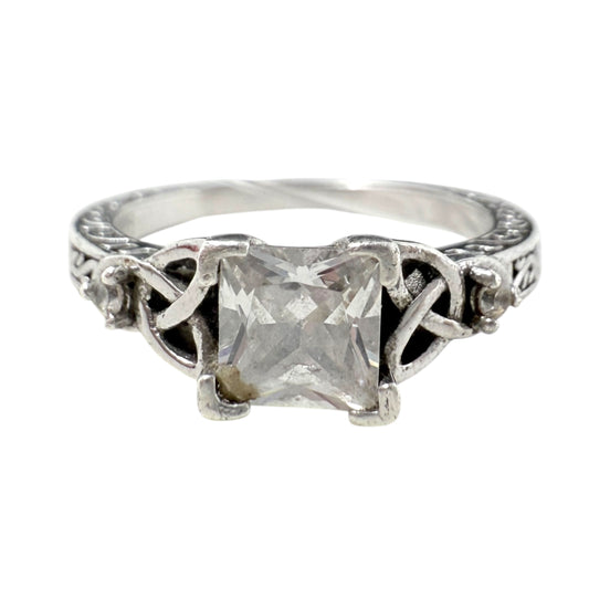 Princess Cut CZ & Sterling Silver Celtic Knot Engagement Ring By Unbranded, Size: 5