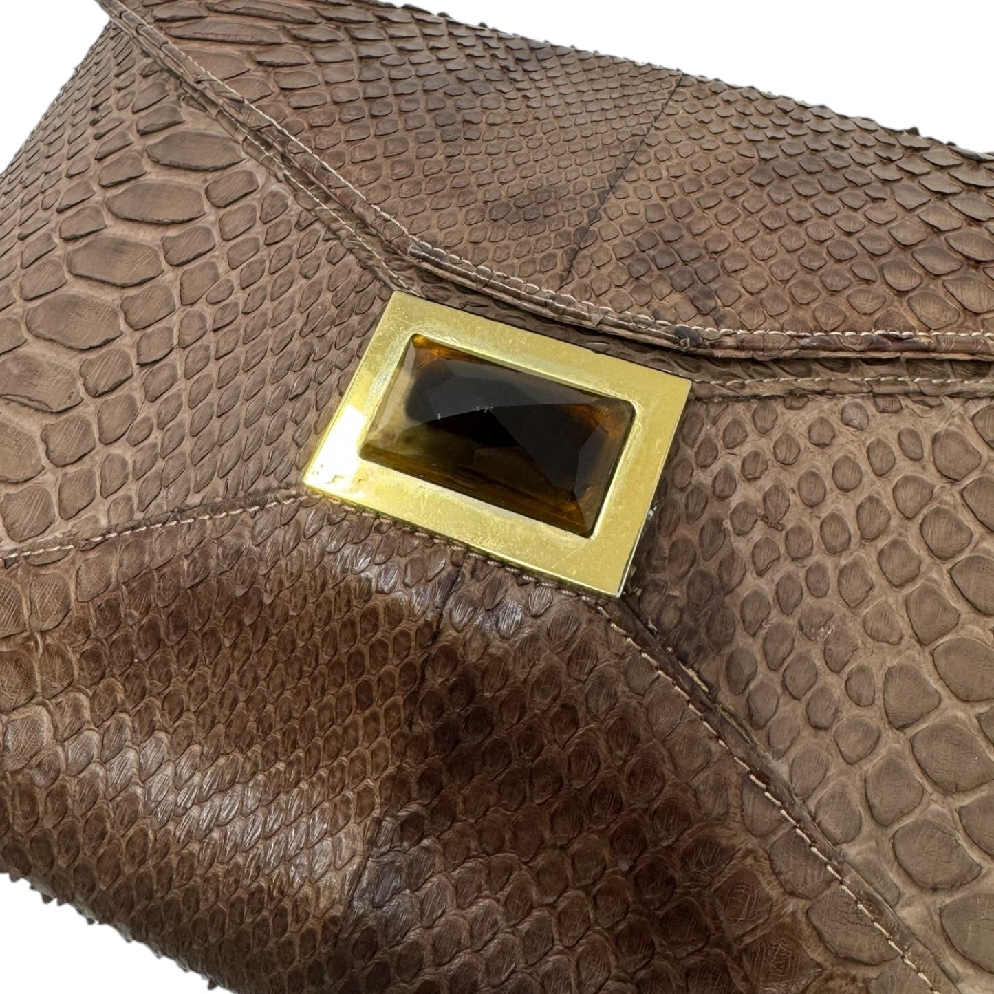 Python Snakeskin & Smokey Quartz Envelope Clutch By Kara Ross, Size: Medium