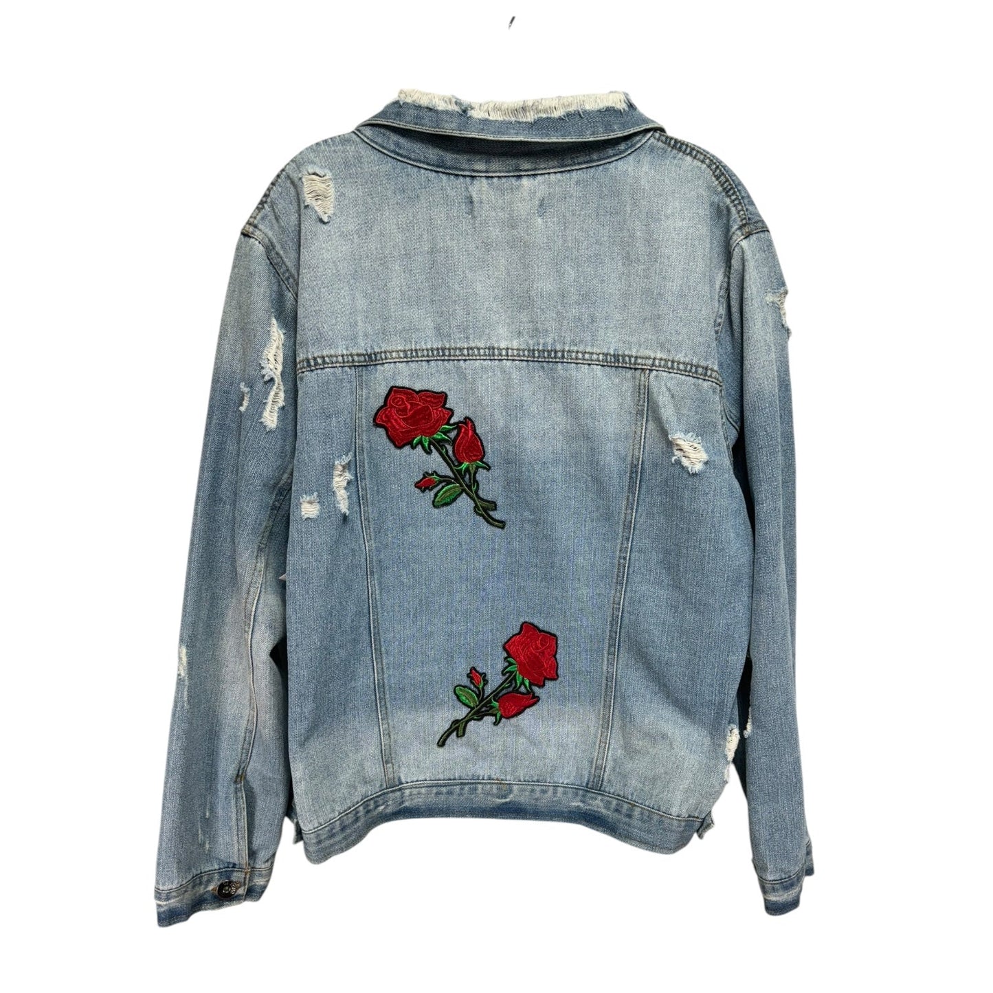 Rose Embroidered Jacket Denim By Ci Sono In Blue Denim, Size: Xl