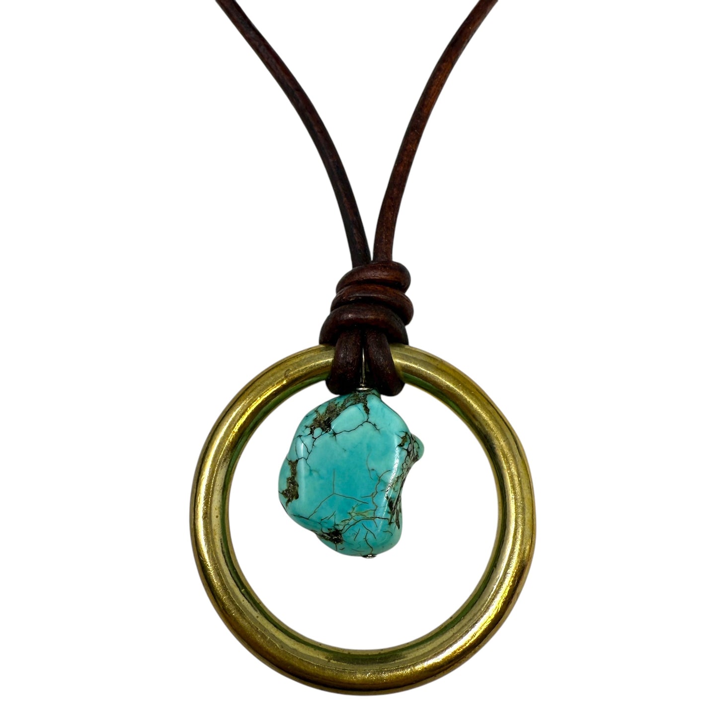 Adjustable Turquoise Pendant & Leather Cord Long Necklace By Unbranded