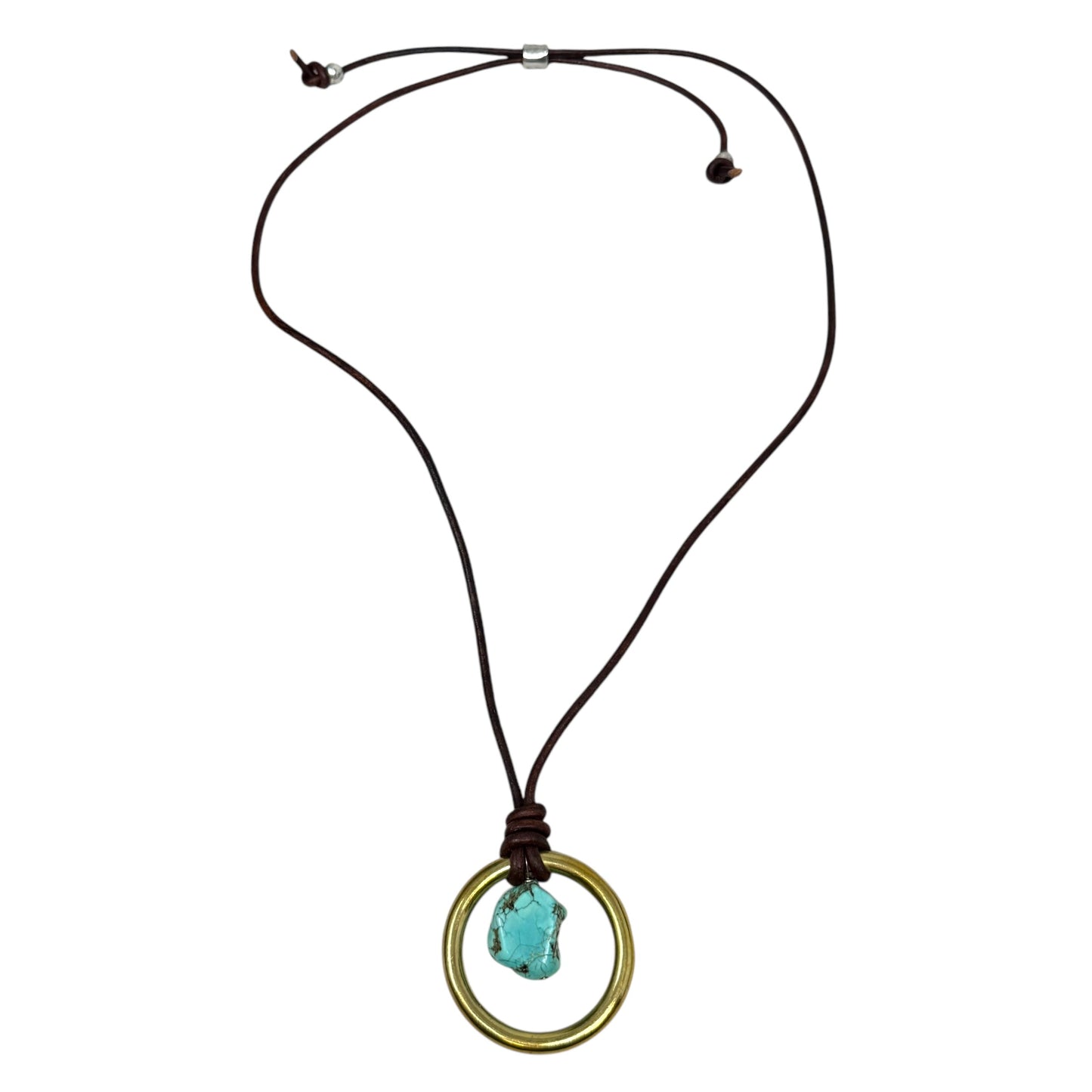 Adjustable Turquoise Pendant & Leather Cord Long Necklace By Unbranded