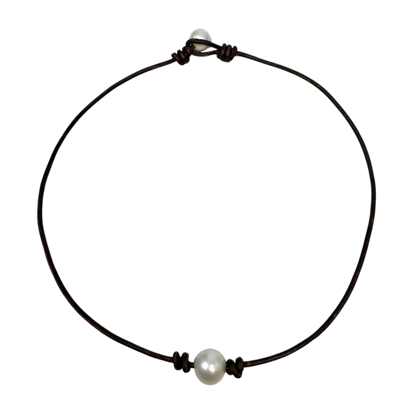 Single Pearl Leather Choker Necklace By Unbranded