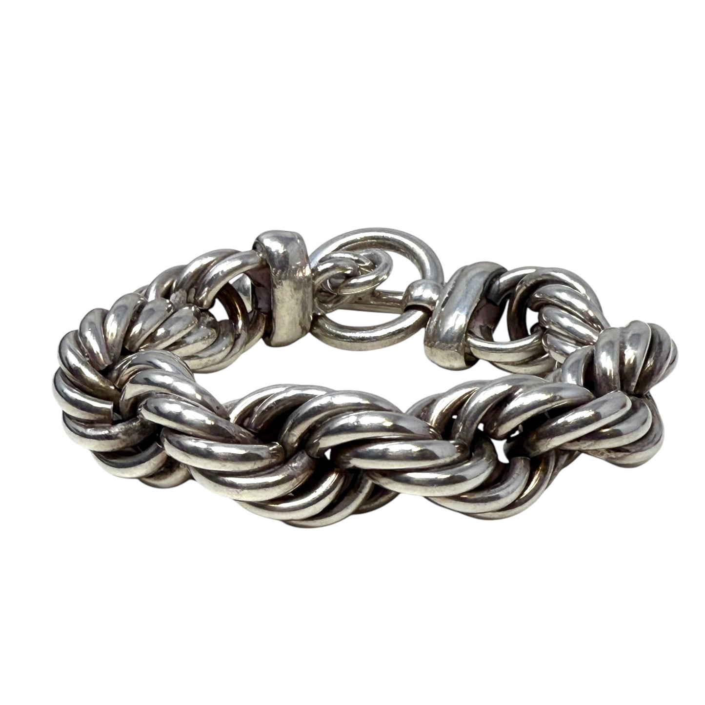 106G Sterling Silver Chunky Twisted Rope Toggle Bracelet Made In Mexico