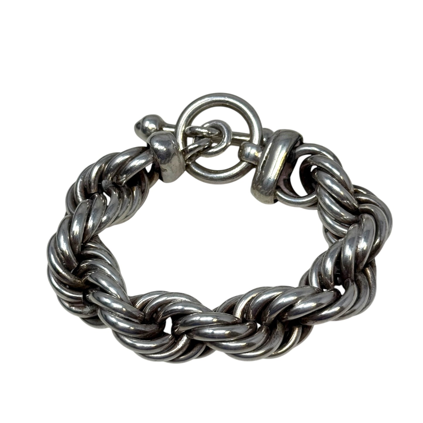 106G Sterling Silver Chunky Twisted Rope Toggle Bracelet Made In Mexico