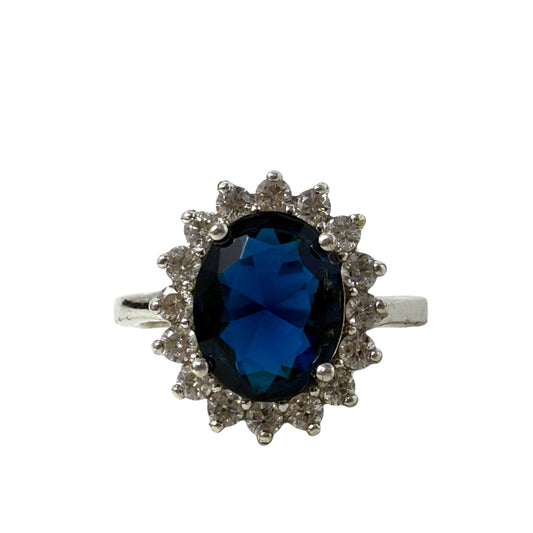 Simulated Sapphire & Swarovski Zirconia Sterling Silver Princess Diana Ring  By Unbranded, Size: 6.5