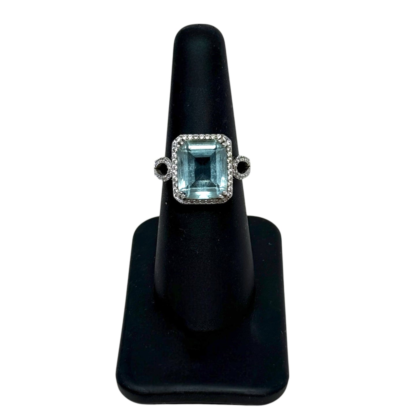 Sterling Silver Emerald Cut Simulated Aquamarine Ring By Gemstone King, Size: 6.5