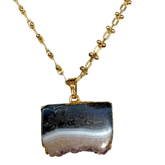 Slice Druzy Amethyst Stalactite Gold Pendant Necklace By Unbranded