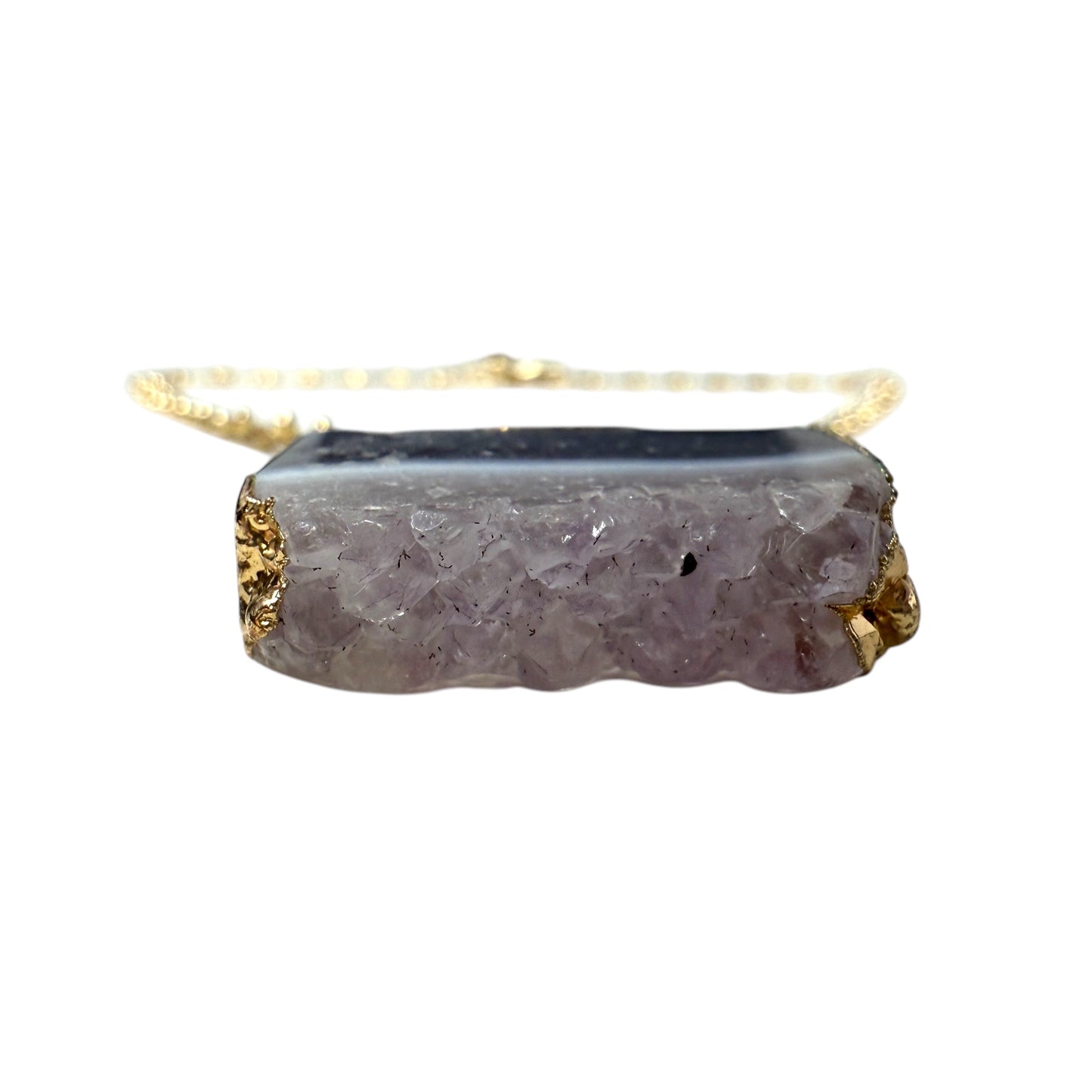 Slice Druzy Amethyst Stalactite Gold Pendant Necklace By Unbranded