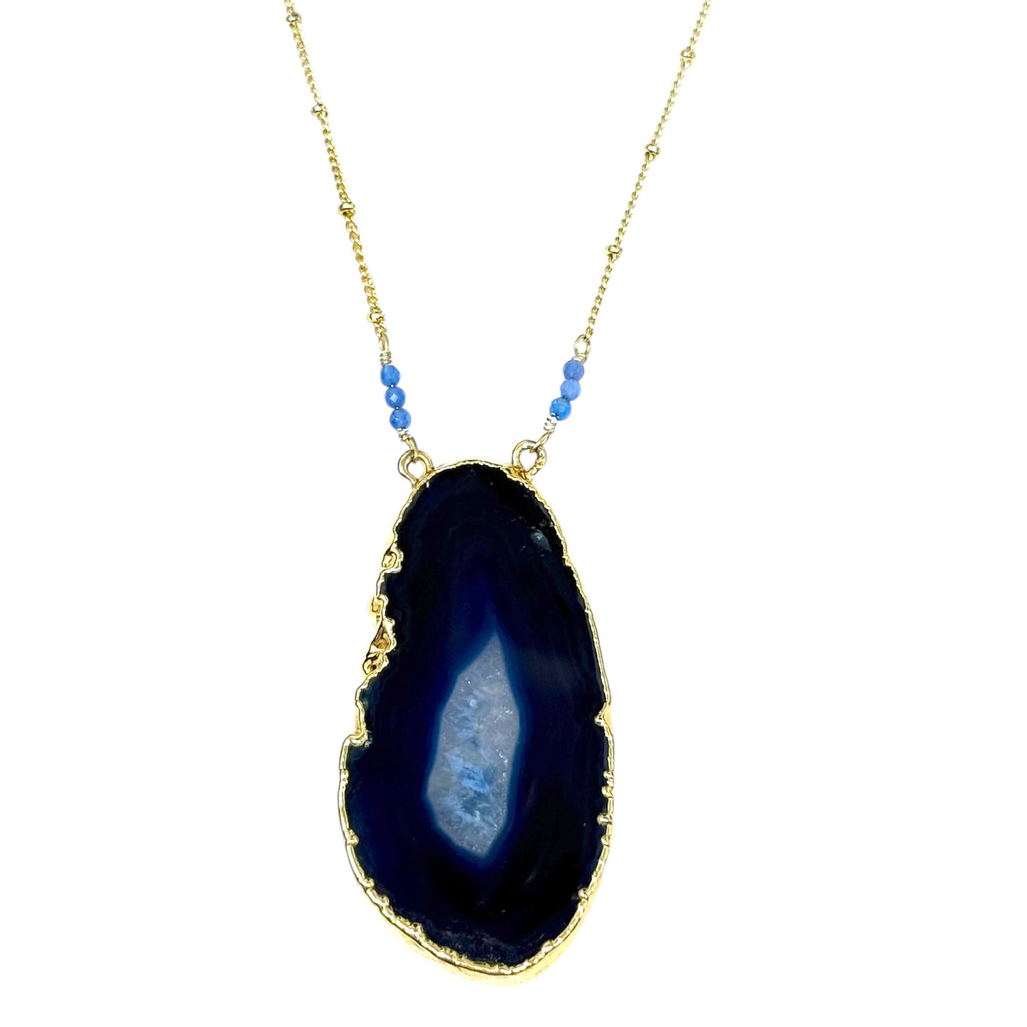 Gold & Blue Agate Pendant Necklace By Luna Norte