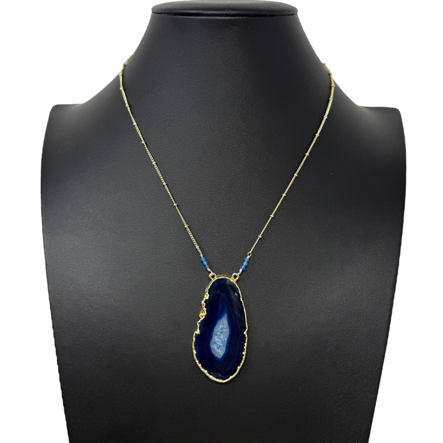 Gold & Blue Agate Pendant Necklace By Luna Norte