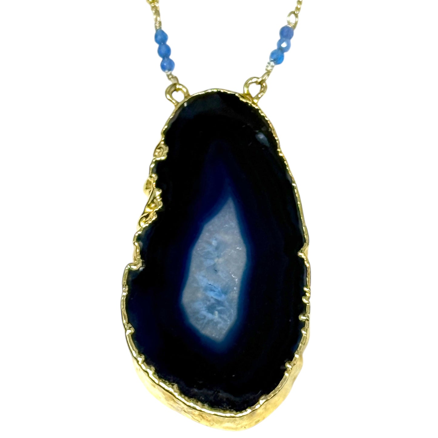 Gold & Blue Agate Pendant Necklace By Luna Norte