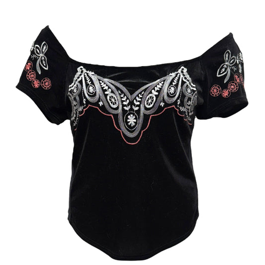 Party Train Embroidered Velvet Top By Free People In Black, Size: L