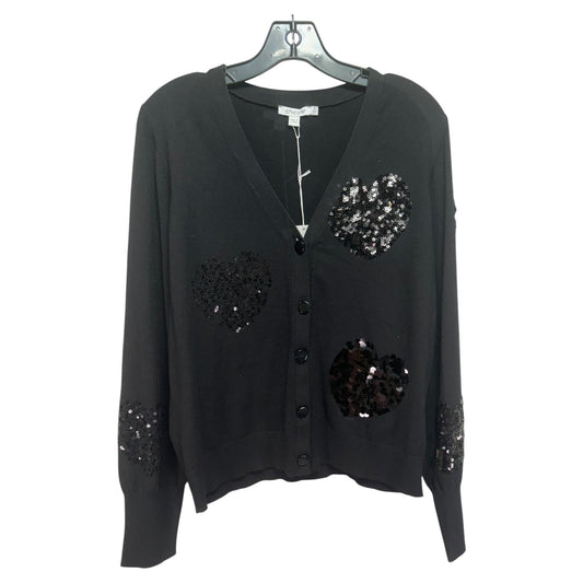 Sequin Heart Sweater Cardigan By Chicos In Black, Size: L