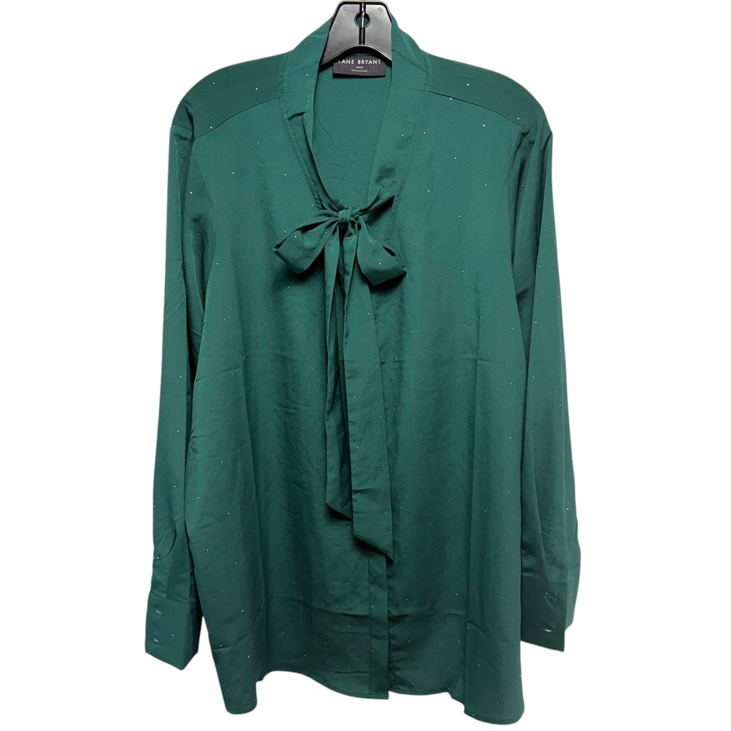 Dew Drop Tie-Neck Button-Down Blouse By Lane Bryant In Dark Green, Size: 1x