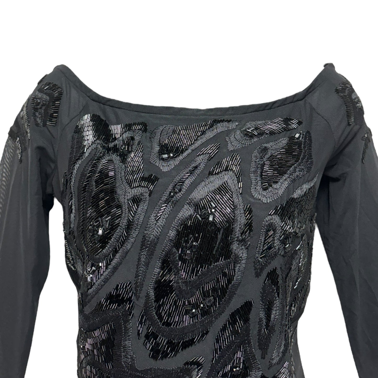 Mesh Beaded Top 3/4 Sleeve Designer By Escada In Black, Size: S