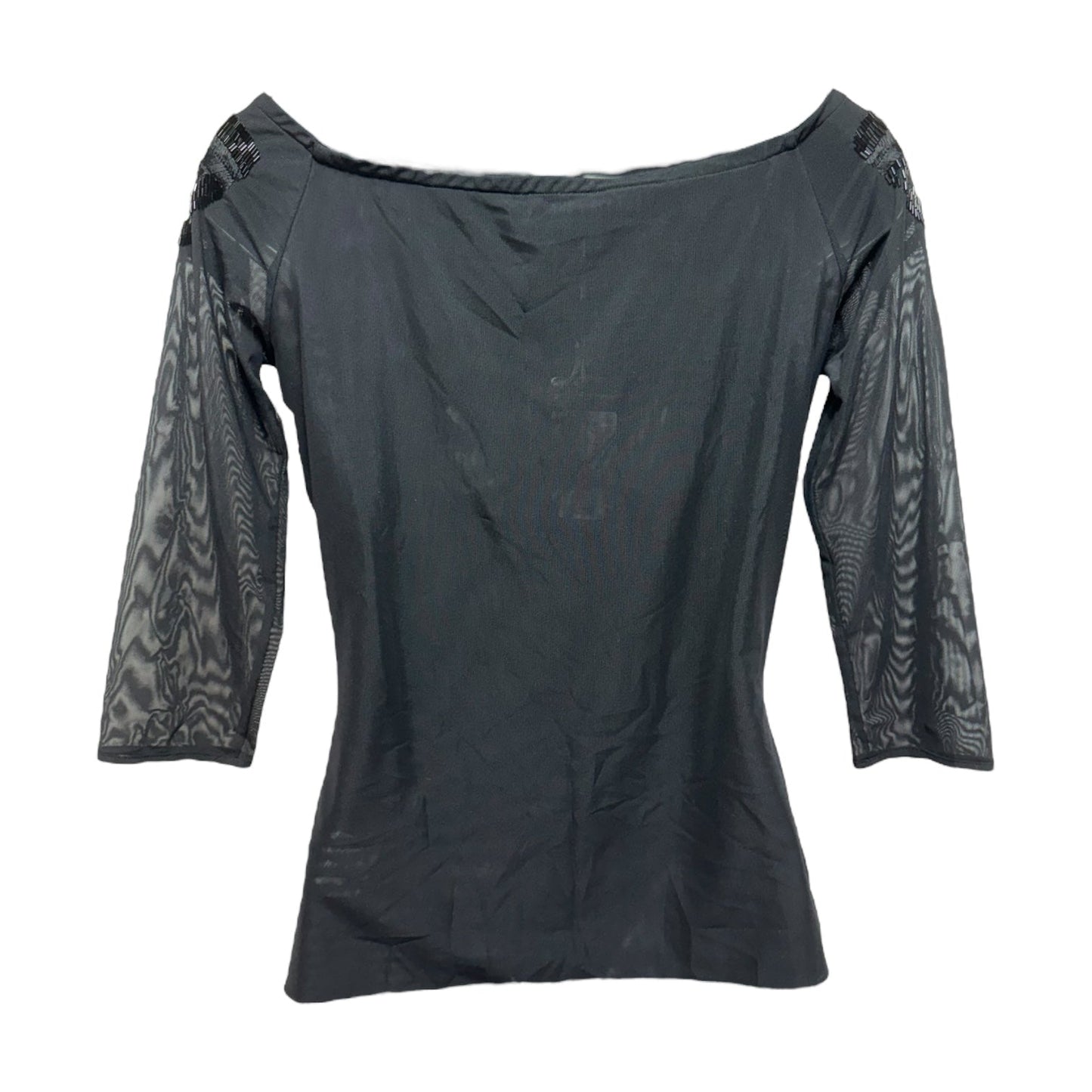 Mesh Beaded Top 3/4 Sleeve Designer By Escada In Black, Size: S