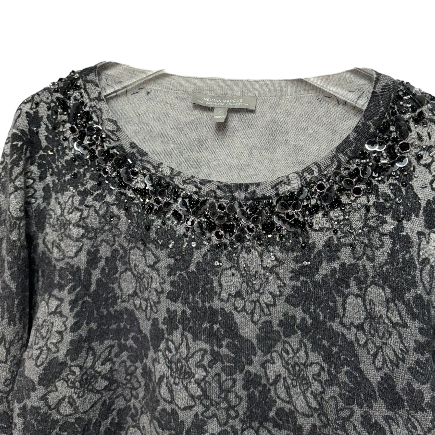 Ombré Beaded Sweater Designer By Neiman Marcus In Grey, Size: L