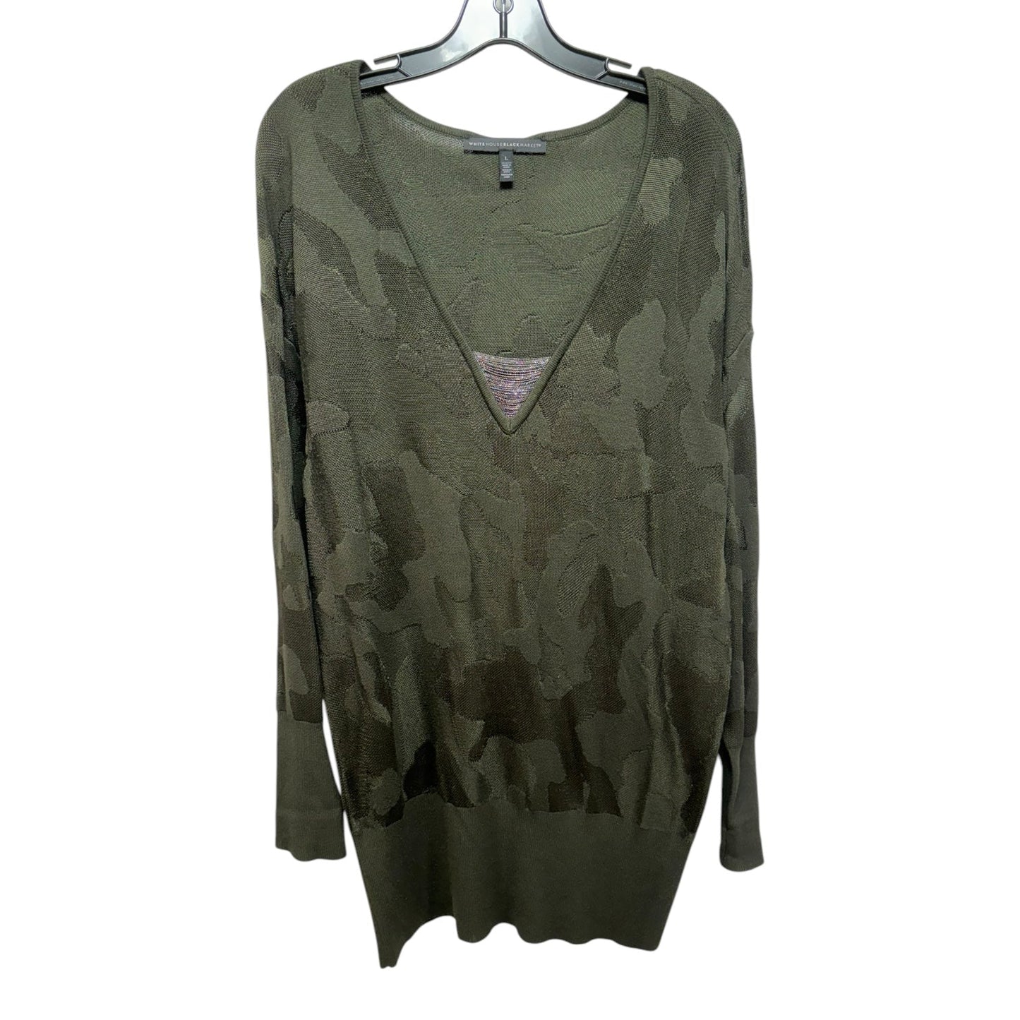 Embellished V Neck Sweater By White House Black Market In Camouflage Print, Size: L