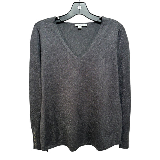 Metallic Sweater By Chicos In Grey, Size: M