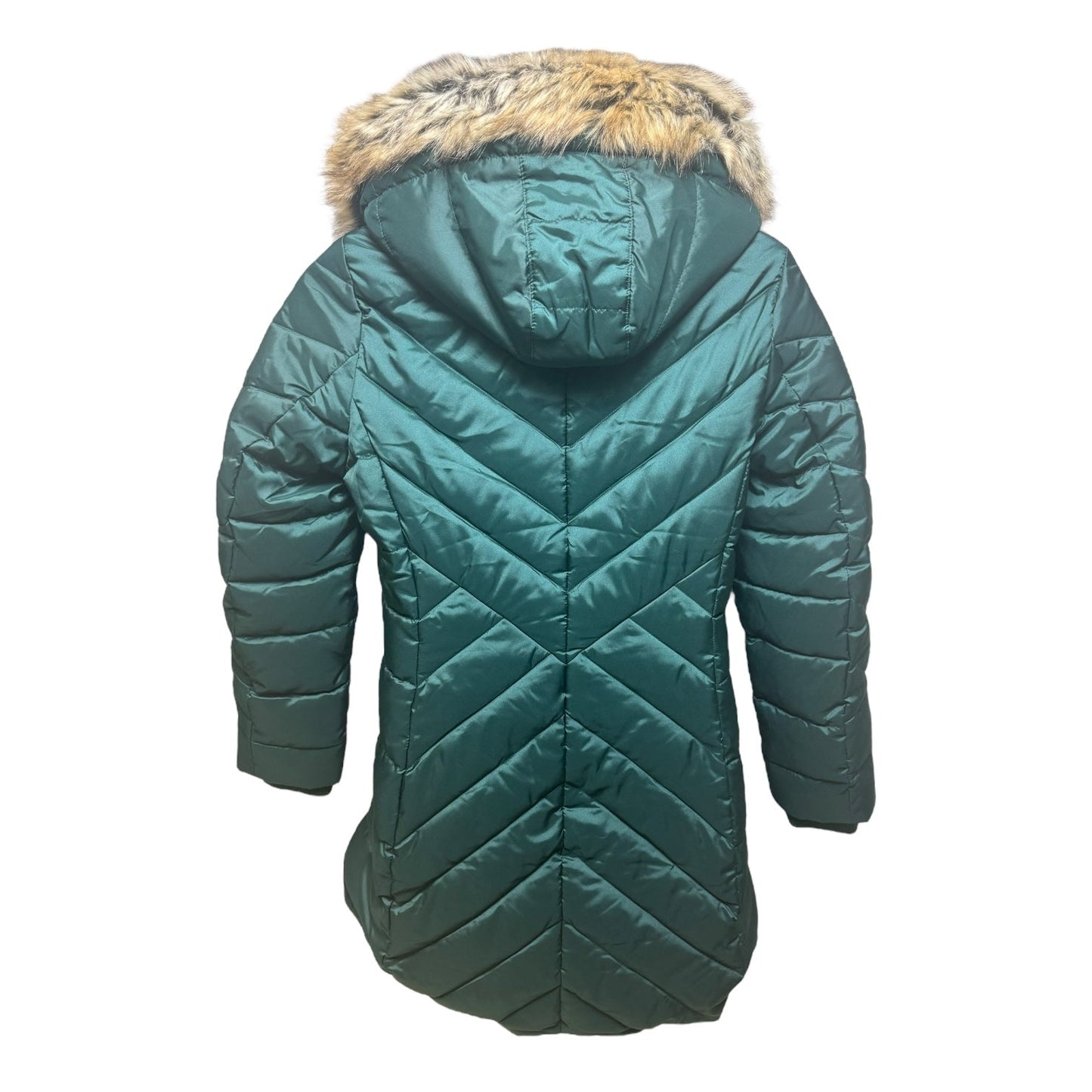 Faux Fur Hood Coat Puffer & Quilted By Lands End In Green, Size: M