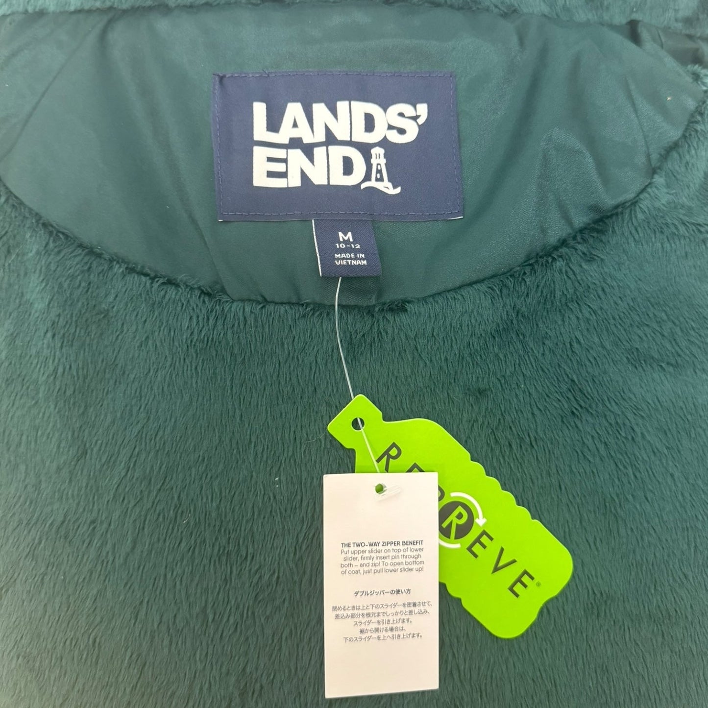 Faux Fur Hood Coat Puffer & Quilted By Lands End In Green, Size: M