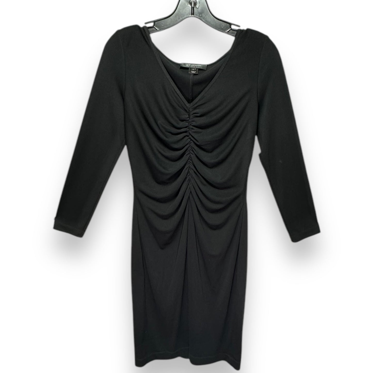 V-Neck Ruched Long Sleeve Dress Luxury Designer By St John Collection In Black, Size: 6