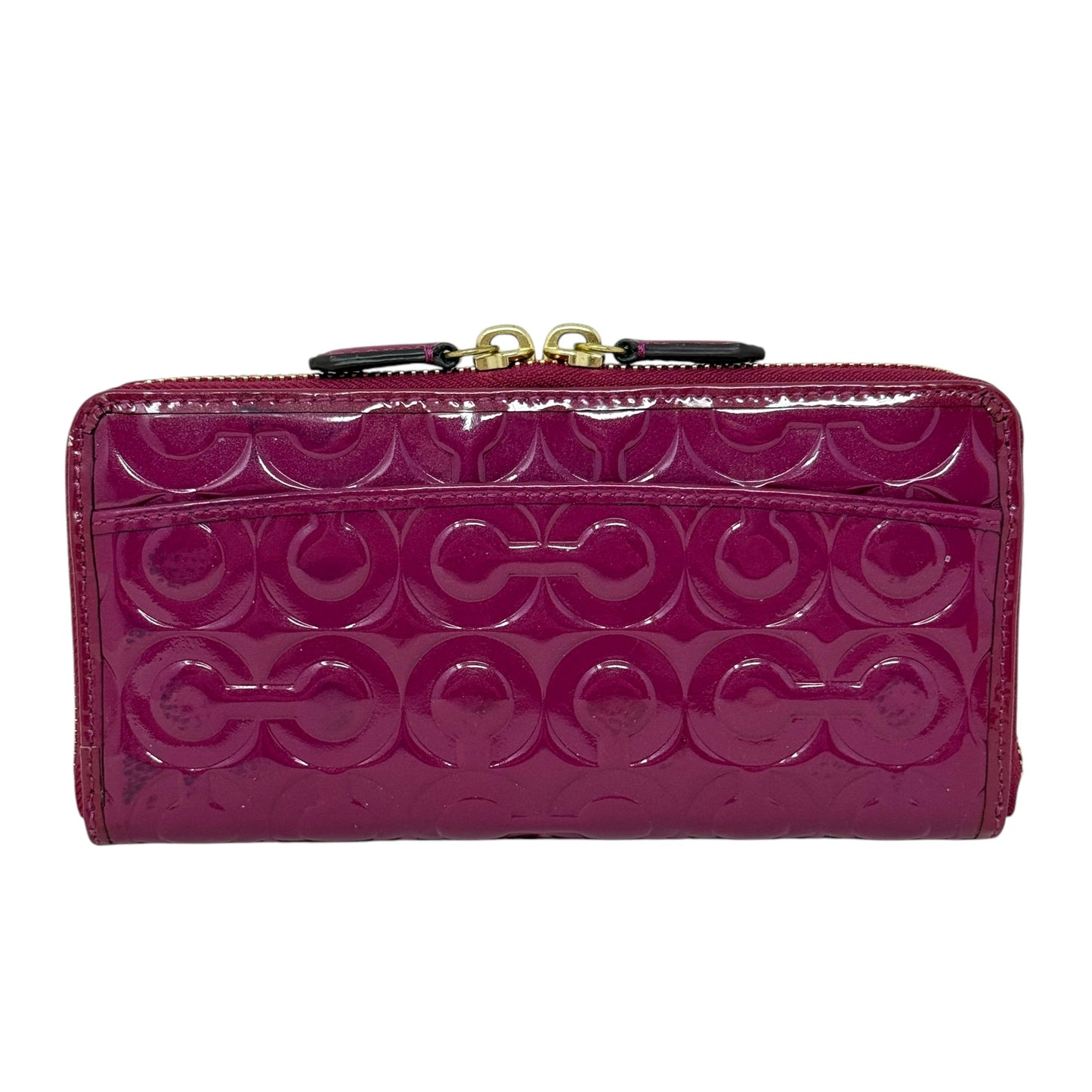 Peyton Op Art Embossed Patent Leather Wallet Designer By Coach In Brass/Passion Berry, Size: Large