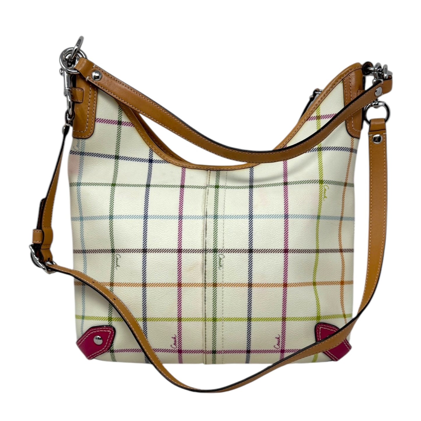 Plaid Tattersall Heritage Stripe Hobo Bag Designer By Coach, Size: Medium