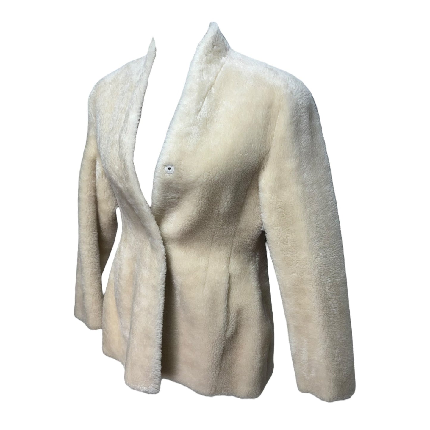 Faux Shearling Collarless Mustang Jacket By LVIR In Cream, Size: L