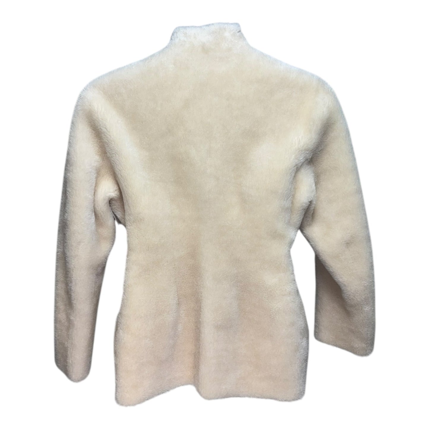 Faux Shearling Collarless Mustang Jacket By LVIR In Cream, Size: L