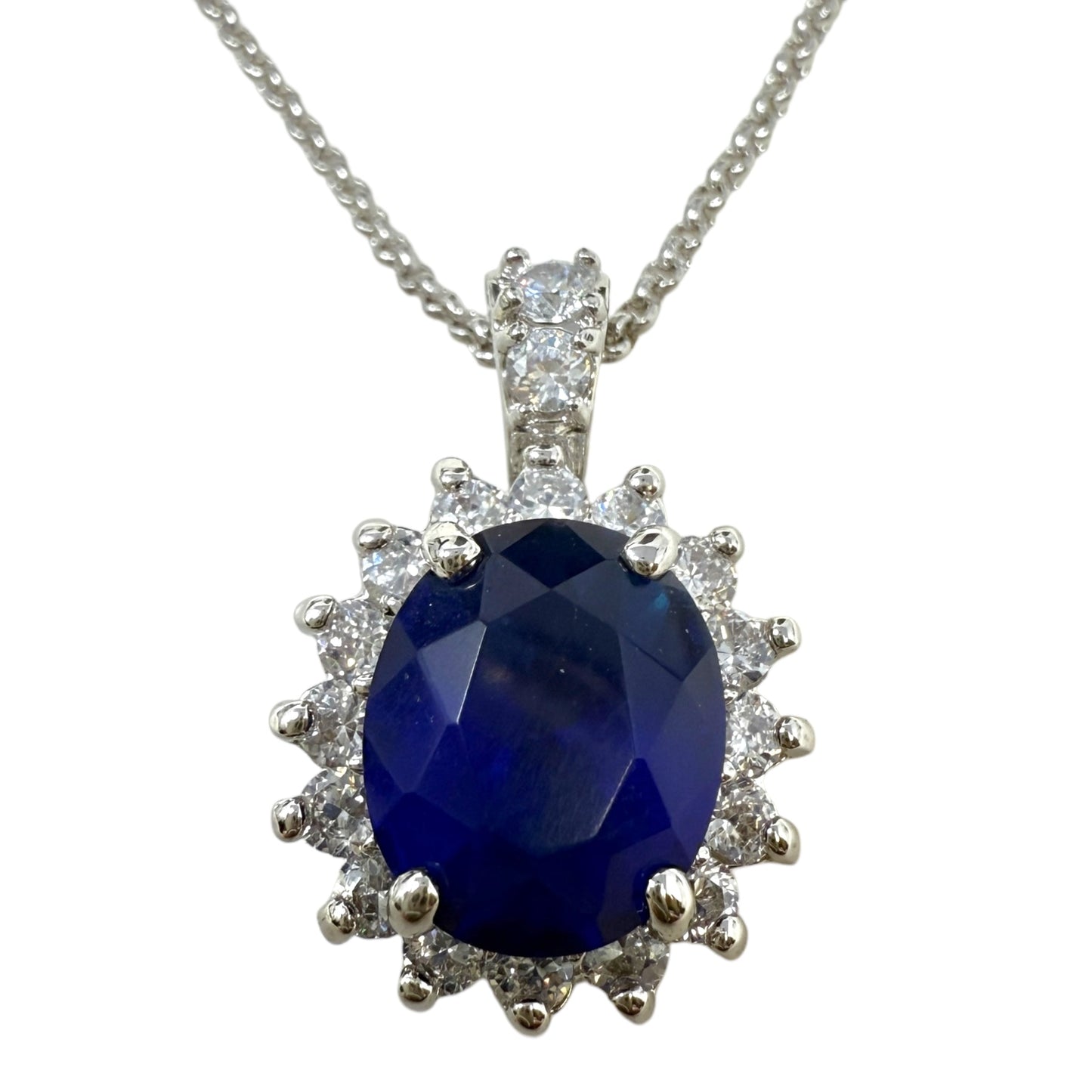 Blue CZ Stone Pendant Necklace By Unbranded