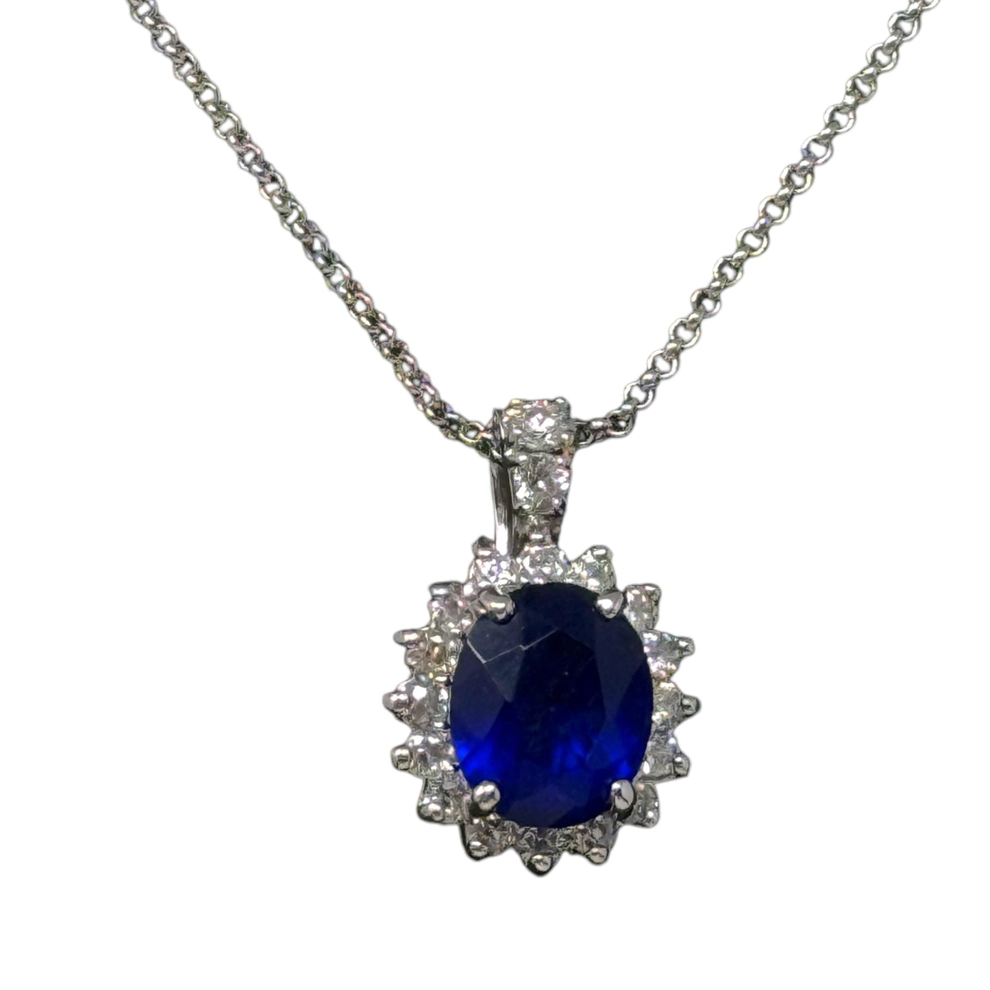 Blue CZ Stone Pendant Necklace By Unbranded