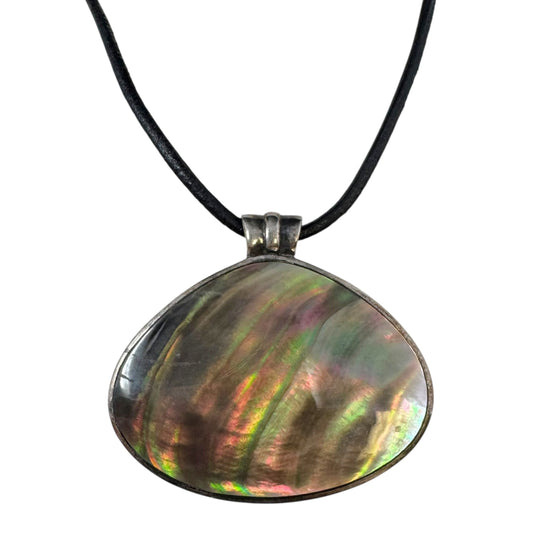 Abalone Shell & Sterling Silver Pendant Necklace By Unbranded