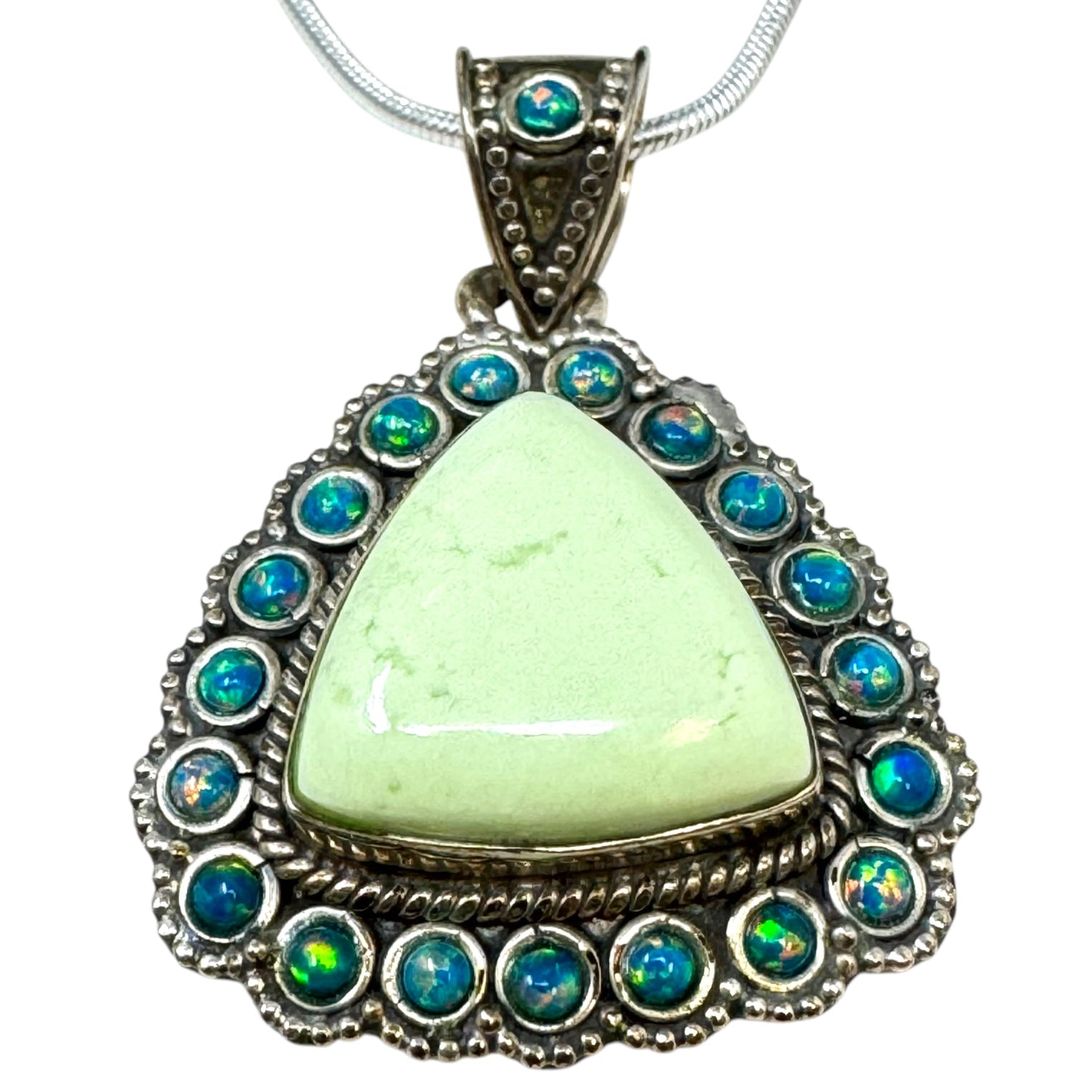 Opal, Stone & Sterling Silver Pendant Necklace By Unbranded