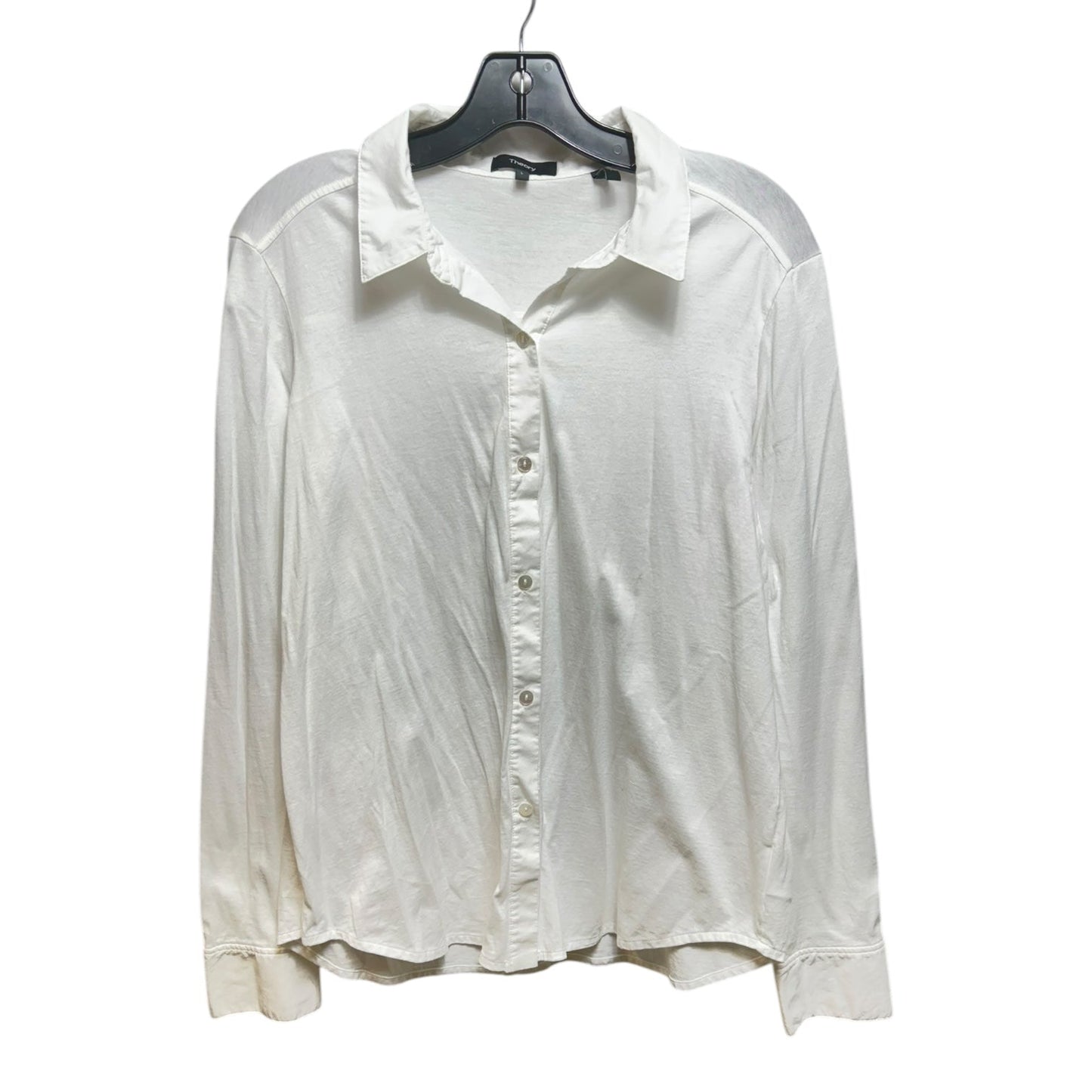 Top Long Sleeve By Theory In White, Size: L